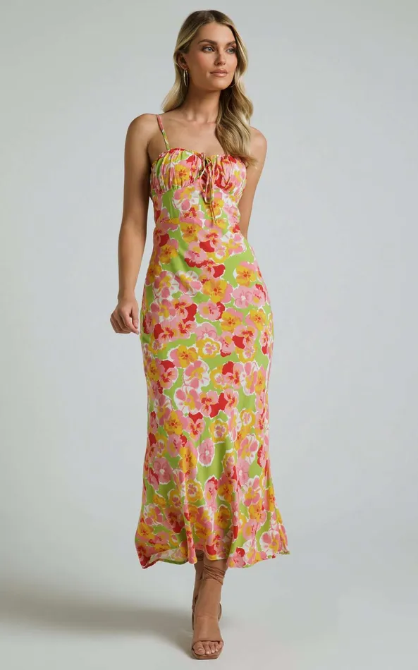 Showpo Elmerie Midi Dress 8211 Sleeveless Tie Neck Front Dress In Green Floral Print Women Dresses Showpo Elmerie Midi Dress 8211 Sleeveless Tie Neck Front Dress In Green Floral Print Women Dresses