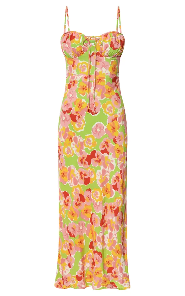 Showpo Elmerie Midi Dress 8211 Sleeveless Tie Neck Front Dress In Green Floral Print Women Dresses