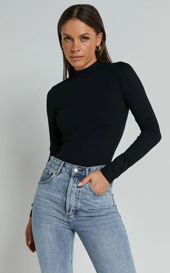 Showpo Elmira Bodysuit 8211 Long Sleeve High Neck Bodysuit In Black Women Basics Showpo Elmira Bodysuit 8211 Long Sleeve High Neck Bodysuit In Black Women Basics