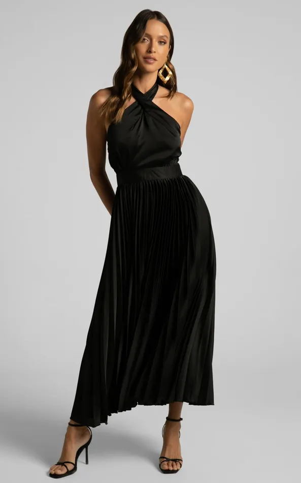 Showpo Eloise Midi Dress 8211 Halter Neck Pleated Dress In Black Women Dresses Showpo Eloise Midi Dress 8211 Halter Neck Pleated Dress In Black Women Dresses