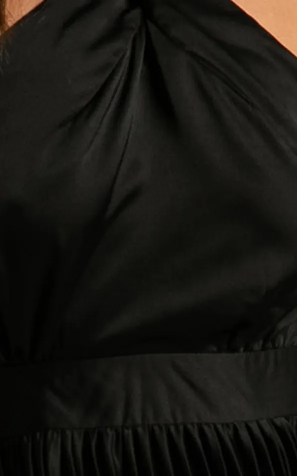 Showpo Eloise Midi Dress 8211 Halter Neck Pleated Dress In Black Women Dresses