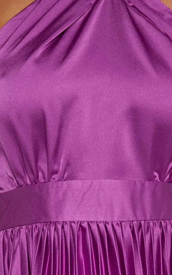 Showpo Eloise Midi Dress 8211 Halter Neck Pleated Dress In Grape Women Dresses