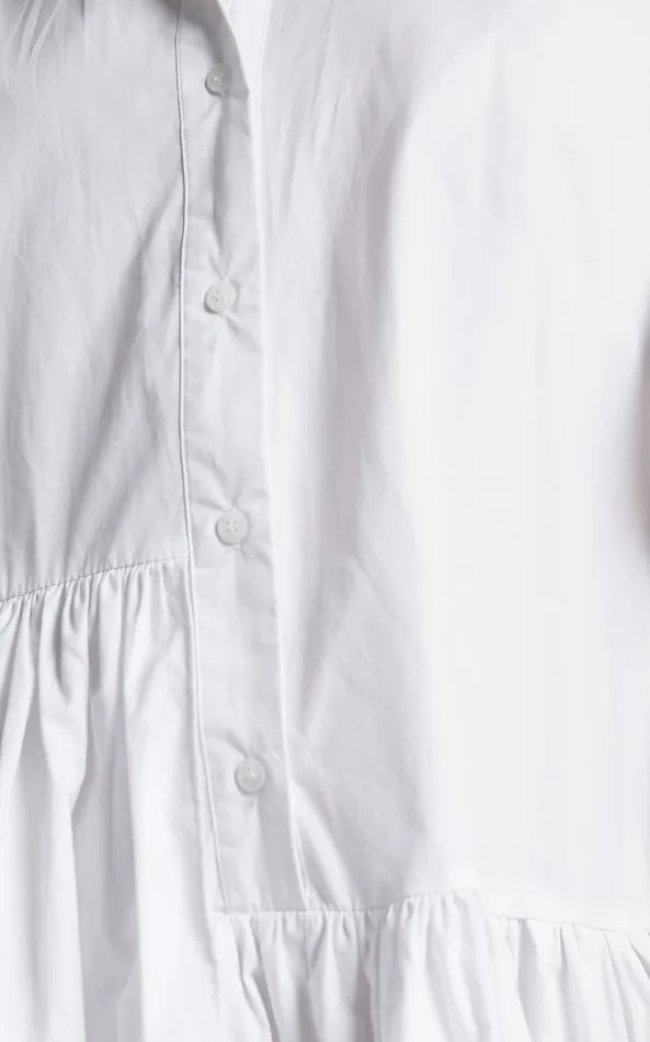 Showpo Elowen Mini Dress 8211 Button Up Asymmetrical Tiered Smock Dress In White Women Dresses