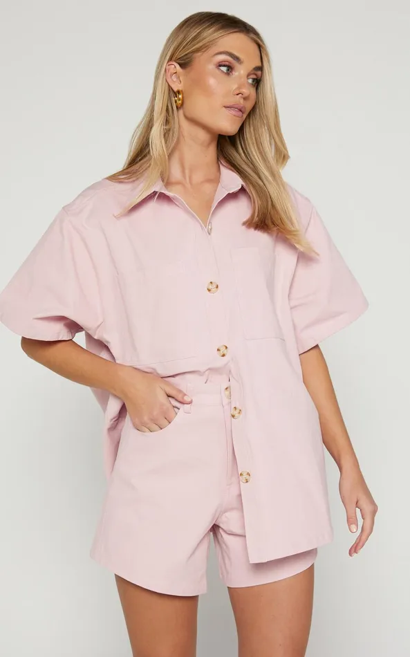 Showpo Elsa Two Piece Set 8211 Collared Button Through Short Sleeve Shirt High Waisted Shorts In Pale Pink Women Two Piece Sets and Coords Showpo Elsa Two Piece Set 8211 Collared Button Through Short Sleeve Shirt High Waisted Shorts In Pale Pink Women Two Piece Sets and Coords