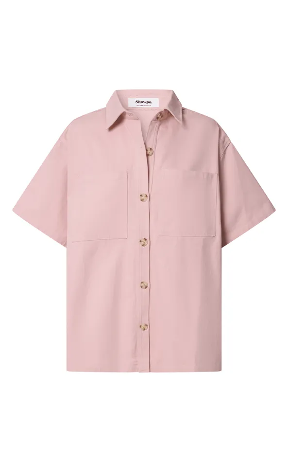 Showpo Elsa Two Piece Set 8211 Collared Button Through Short Sleeve Shirt High Waisted Shorts In Pale Pink Women Two Piece Sets and Coords