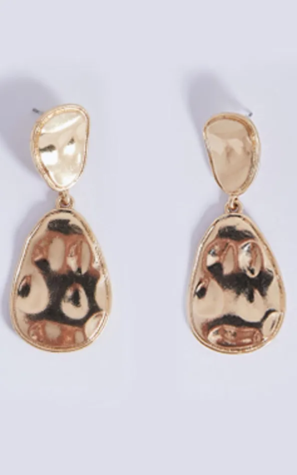 Showpo Elsie Earrings 8211 Textured Double Detail Drop Earrings In Gold Women Earrings