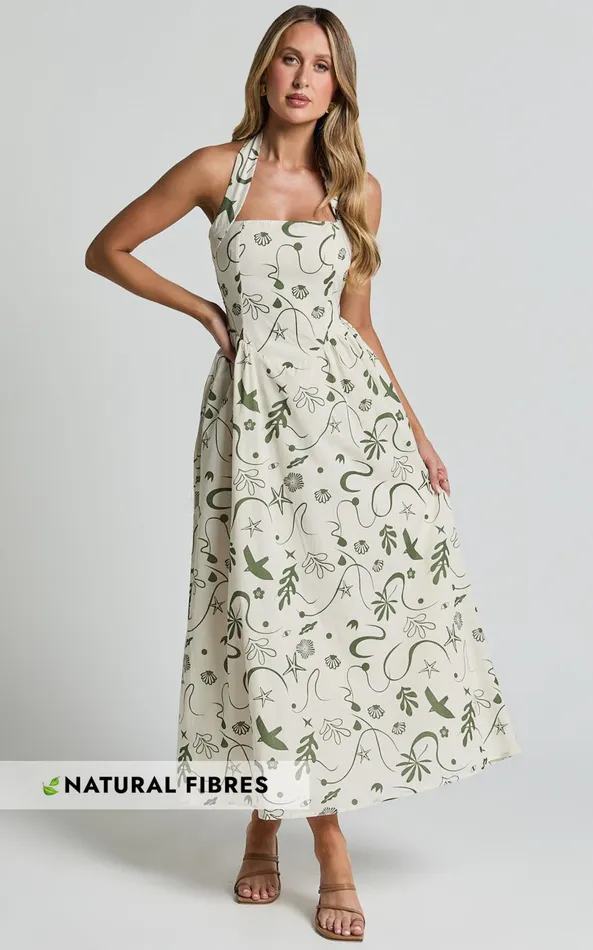 Showpo Elsie Maxi Dress 8211 Fit and Flare Halter Neck Maxi Dress In Sage Print Women Dresses Showpo Elsie Maxi Dress 8211 Fit and Flare Halter Neck Maxi Dress In Sage Print Women Dresses