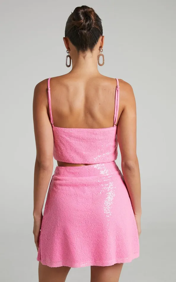Showpo Elswyth Mini Skirt 8211 Side Split Sequin Skirt In Pink Women Skirts