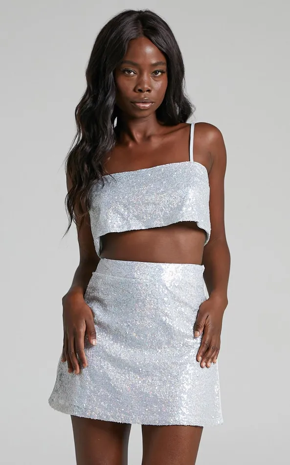 Showpo Elswyth Mini Skirt 8211 Side Split Sequin Skirt In Silver Women Skirts Showpo Elswyth Mini Skirt 8211 Side Split Sequin Skirt In Silver Women Skirts