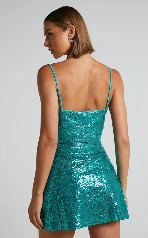 Showpo Elswyth Mini Skirt 8211 Side Split Sequin Skirt In Teal Women Skirts