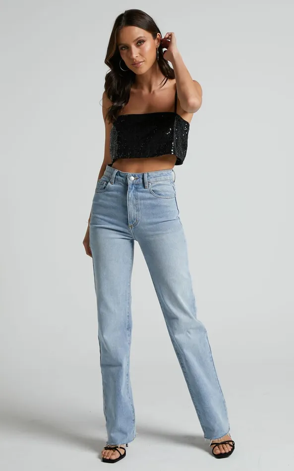 Showpo Elswyth Top 8211 Strappy Sequin Crop Cami Top In Black Sequin Women Tops