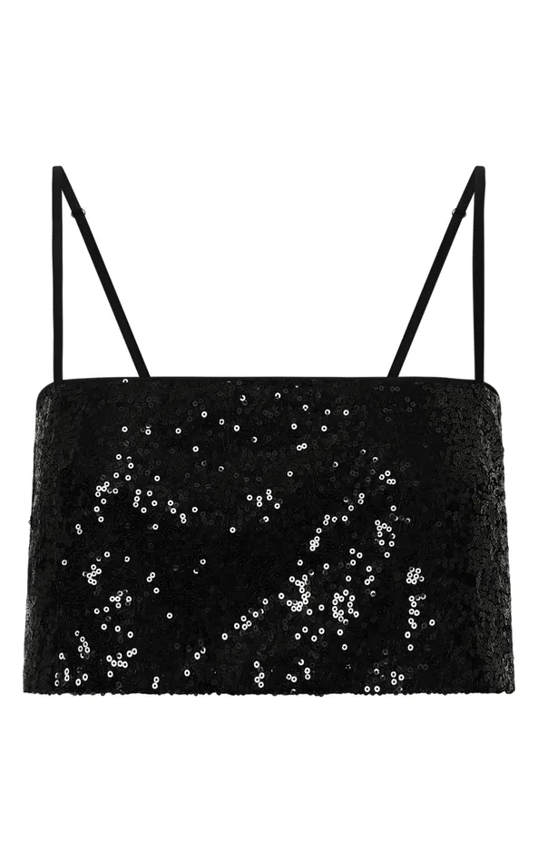 Showpo Elswyth Top 8211 Strappy Sequin Crop Cami Top In Black Sequin Women Tops