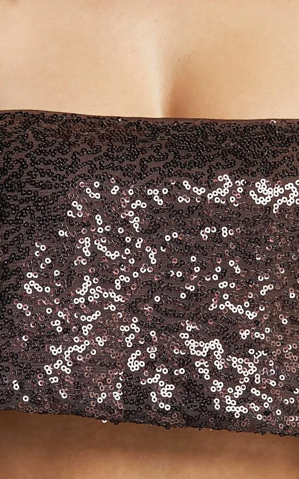 Showpo Elswyth Top 8211 Strappy Sequin Crop Cami Top In Chocolate Women Tops