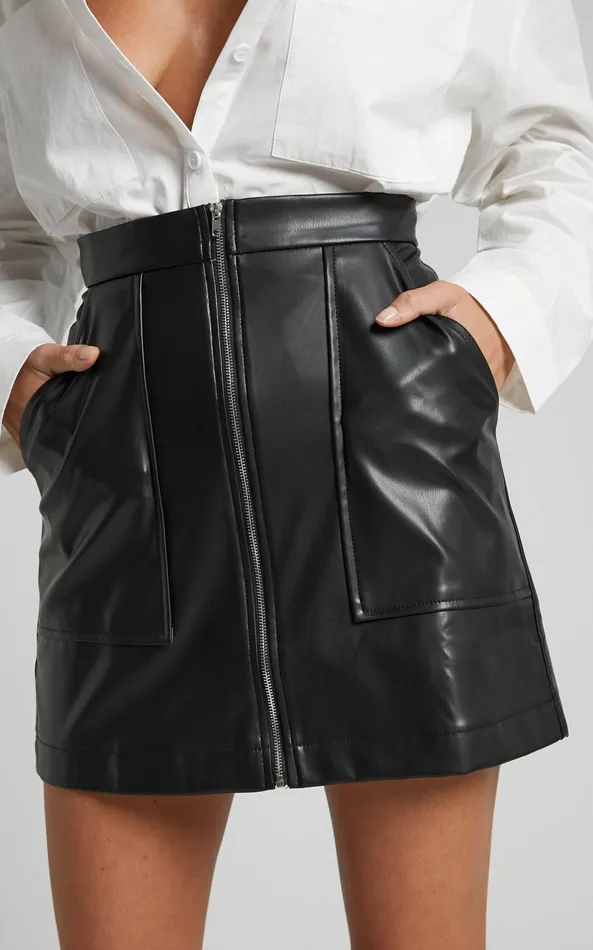 Showpo Elviera Mini Skirt 8211 A Line Zip Faux Leather Skirt In Black Women Skirts