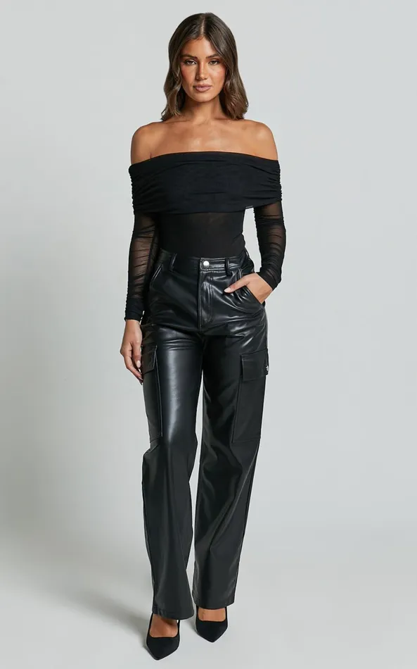 Showpo Elviera Pants 8211 High Waisted Faux Leather Cargo Pants In Black Women Curve Clothes Showpo Elviera Pants 8211 High Waisted Faux Leather Cargo Pants In Black Women Curve Clothes