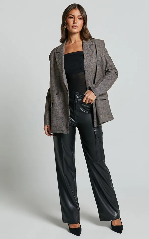 Showpo Elviera Pants 8211 High Waisted Faux Leather Cargo Pants In Black Women Curve Clothes