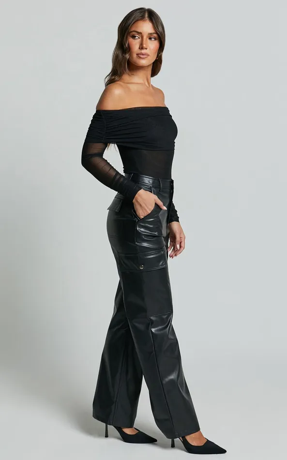 Showpo Elviera Pants 8211 High Waisted Faux Leather Cargo Pants In Black Women Curve Clothes