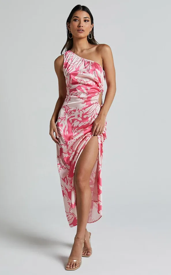 Showpo Elycia Midi Dress 8211 One Shoulder Side Cut Out Dress In Pink Floral Women Dresses Showpo Elycia Midi Dress 8211 One Shoulder Side Cut Out Dress In Pink Floral Women Dresses