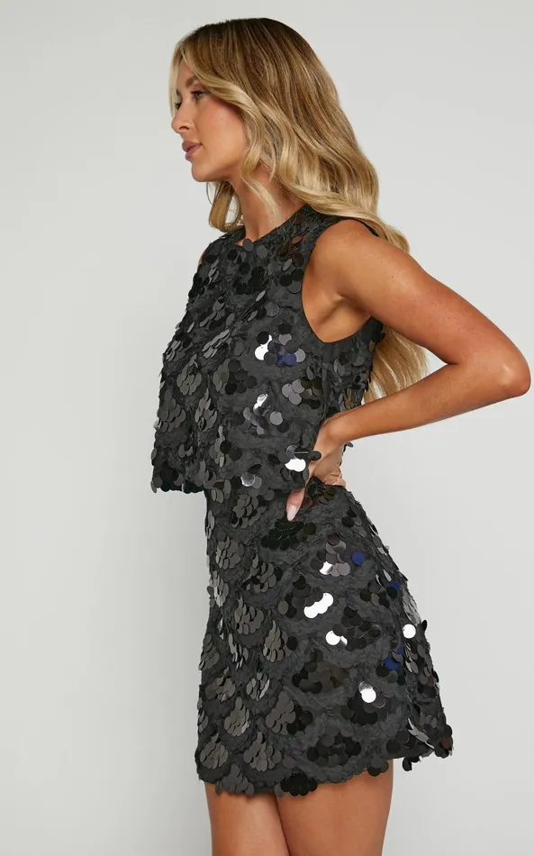 Showpo Ember Two Piece Set 8211 Scoop Neck Short Sleeve And High Waisted Mini Skirt Set In Black Women Two Piece Sets and Coords