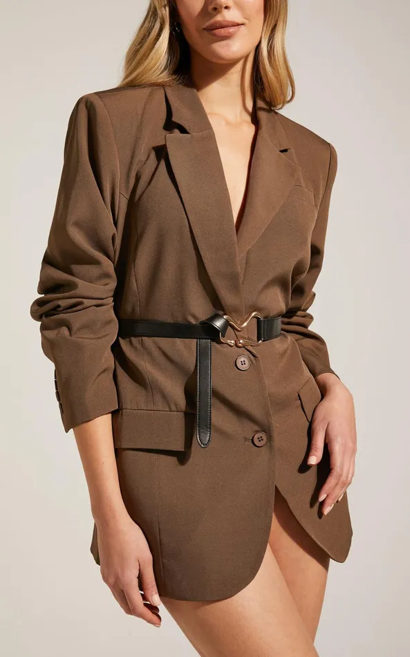 Showpo Emerie Irregular Buckle Waist Belt In Black Gold Women Belts