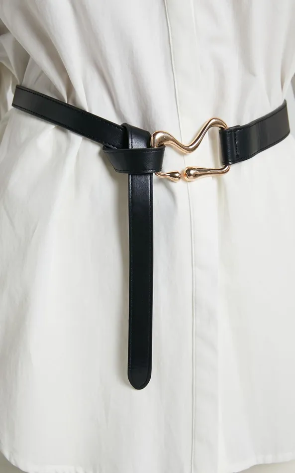 Showpo Emerie Irregular Buckle Waist Belt In Black Gold Women Belts