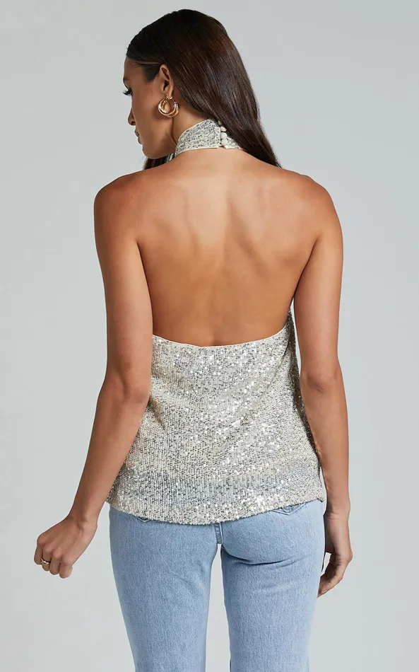 Showpo Emersyn Top 8211 Twist Halter Neck In Champagne Women Tops