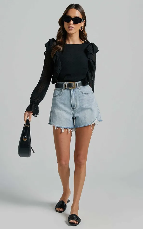 Showpo Emielene Top 8211 Ruffle Scoop Neck Long Sleeve Top In Black Women Tops Showpo Emielene Top 8211 Ruffle Scoop Neck Long Sleeve Top In Black Women Tops