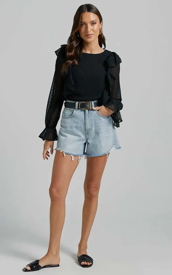 Showpo Emielene Top 8211 Ruffle Scoop Neck Long Sleeve Top In Black Women Tops Showpo Emielene Top 8211 Ruffle Scoop Neck Long Sleeve Top In Black Women Tops