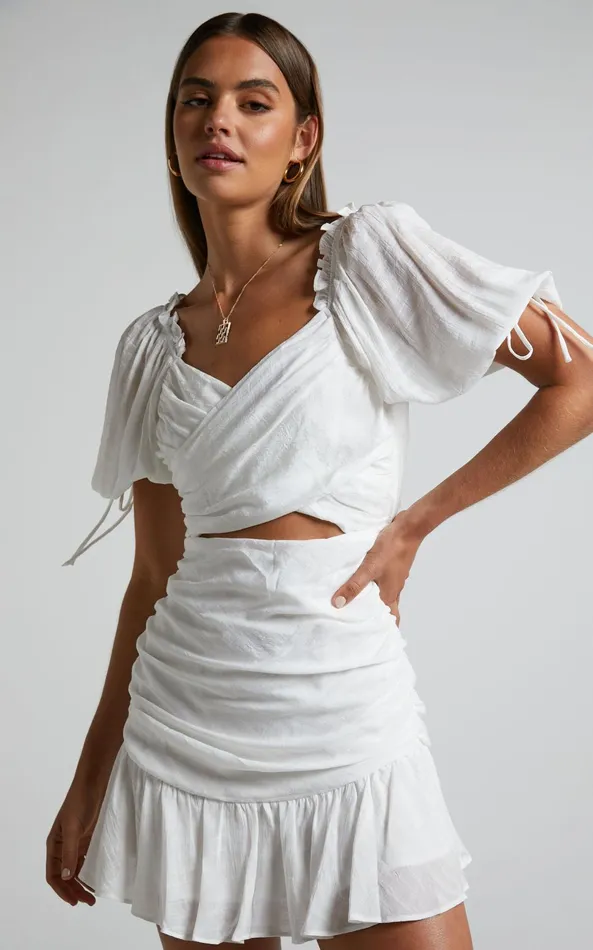 Showpo Emileen Mini Dress 8211 Cross Front Cut Out Puff Sleeve Dress In White Women Dresses Showpo Emileen Mini Dress 8211 Cross Front Cut Out Puff Sleeve Dress In White Women Dresses
