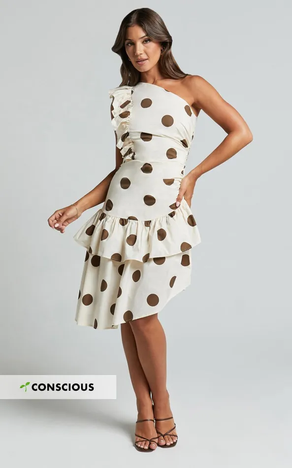 Showpo Emilie Midi Dress 8211 One Shoulder Ruffle Detail Dress In Chocolate And Natural Women Dresses Showpo Emilie Midi Dress 8211 One Shoulder Ruffle Detail Dress In Chocolate And Natural Women Dresses