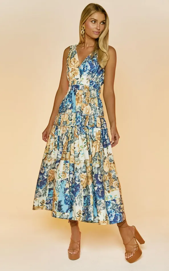Showpo Emily Midi Dress 8211 Plunge Tiered Midi In Patchwork Floral Women Curve Clothes Showpo Emily Midi Dress 8211 Plunge Tiered Midi In Patchwork Floral Women Curve Clothes
