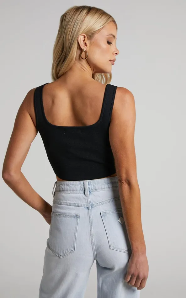 Showpo Emlei Top 8211 Square Neck Cropped Knit Top In Black Women Basics