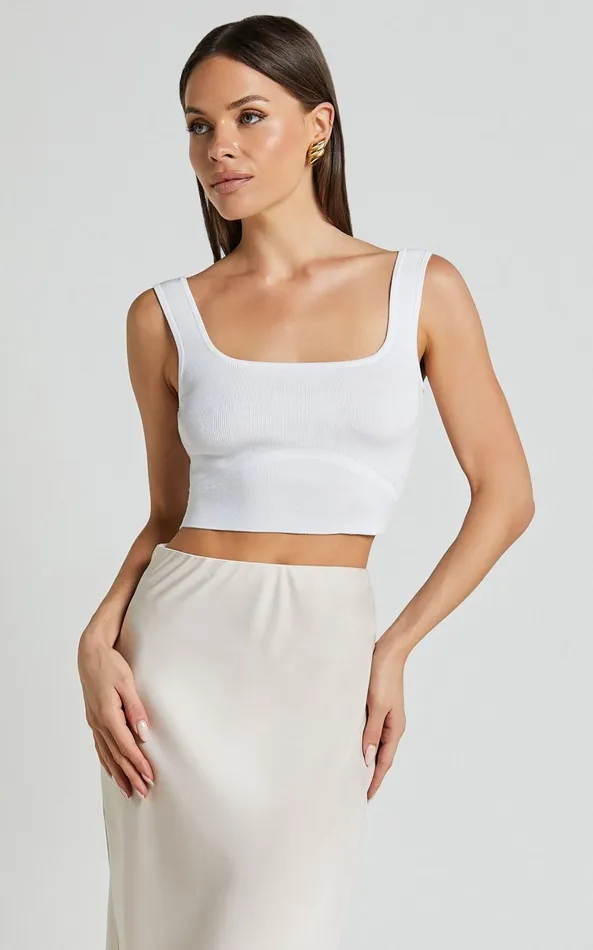 Showpo Emlei Top 8211 Square Neck Cropped Knit Top In White Women Basics
