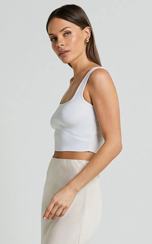 Showpo Emlei Top 8211 Square Neck Cropped Knit Top In White Women Basics