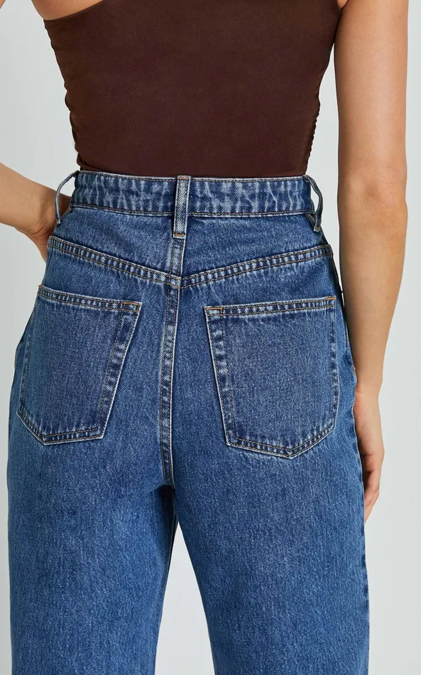 Showpo Emman Jeans 8211 High Waisted Cotton Wide Leg Denim Jeans In Dark Blue Wash Women Curve Clothes