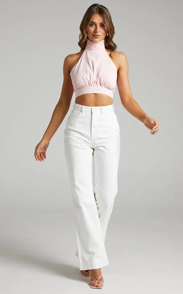 Showpo Emman Jeans 8211 High Waisted Cotton Wide Leg Denim Jeans In Ecru Women Curve Clothes