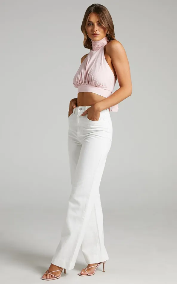 Showpo Emman Jeans 8211 High Waisted Cotton Wide Leg Denim Jeans In Ecru Women Curve Clothes