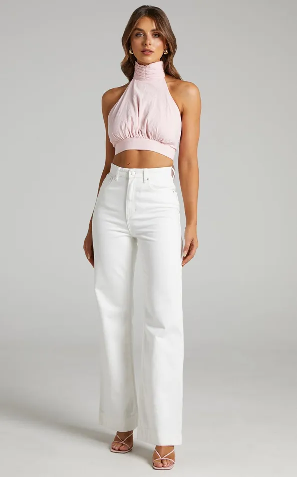 Showpo Emman Jeans 8211 High Waisted Cotton Wide Leg Denim Jeans In Ecru Women Curve Clothes