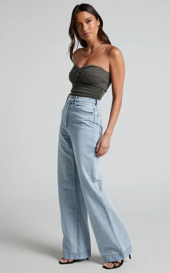 Showpo Emman Jeans 8211 High Waisted Cotton Wide Leg Denim Jeans In Sunday Blue Women Curve Clothes