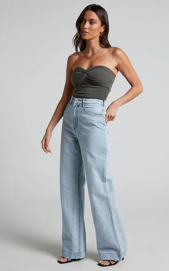Showpo Emman Jeans 8211 High Waisted Cotton Wide Leg Denim Jeans In Sunday Blue Women Curve Clothes