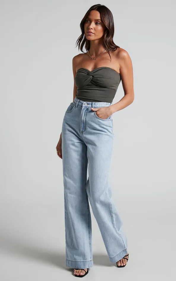 Showpo Emman Jeans 8211 High Waisted Cotton Wide Leg Denim Jeans In Sunday Blue Women Curve Clothes