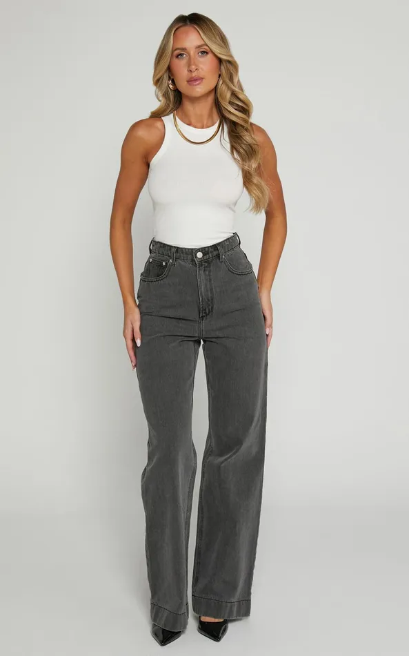 Showpo Emman Jeans 8211 High Waisted Cotton Wide Leg Denim Jeans In Washed Black Women Curve Clothes Showpo Emman Jeans 8211 High Waisted Cotton Wide Leg Denim Jeans In Washed Black Women Curve Clothes