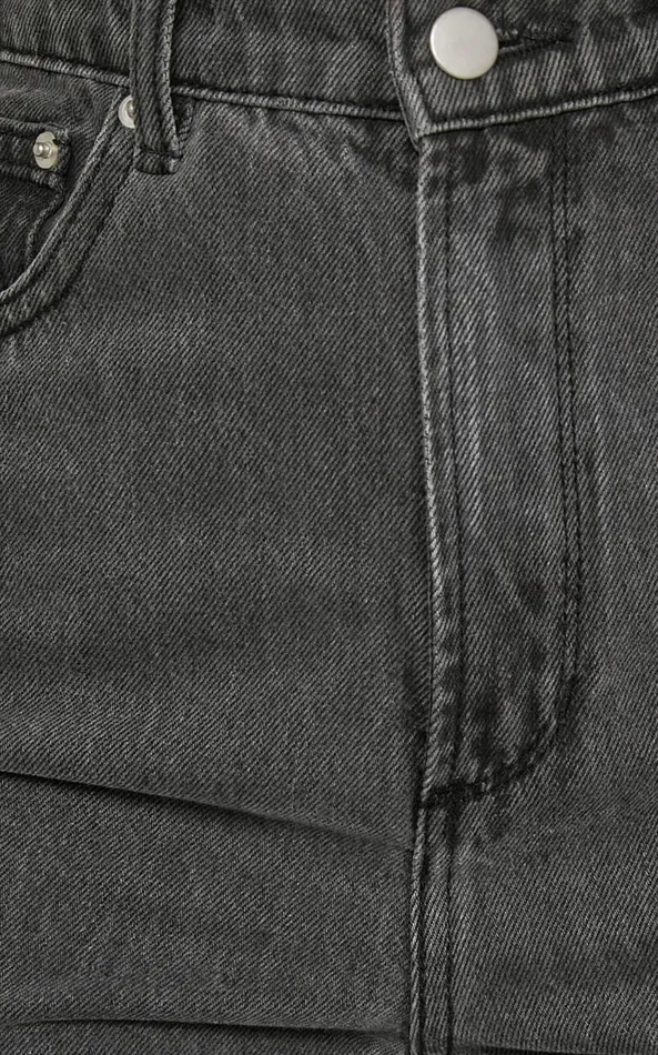 Showpo Emman Jeans 8211 High Waisted Cotton Wide Leg Denim Jeans In Washed Black Women Curve Clothes