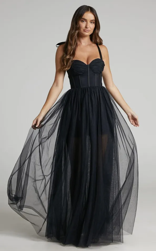 Showpo Emmary Gown 8211 Bustier Bodice Tulle Gown In Black Women Dresses