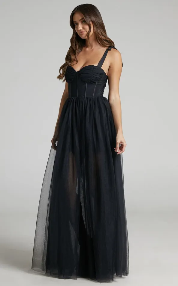 Showpo Emmary Gown 8211 Bustier Bodice Tulle Gown In Black Women Dresses