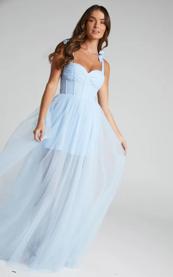 Showpo Emmary Gown 8211 Bustier Bodice Tulle Gown In Pale Blue Women Dresses