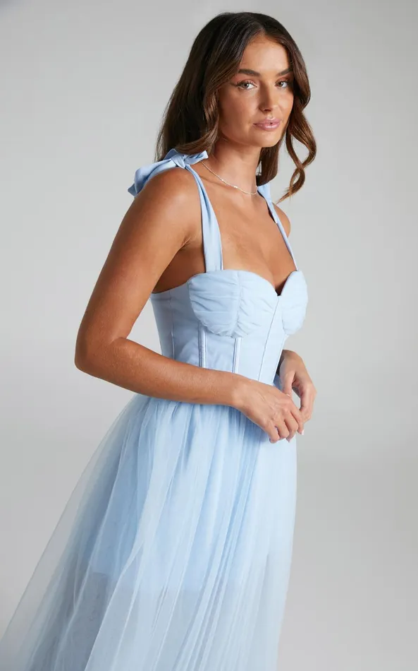 Showpo Emmary Gown 8211 Bustier Bodice Tulle Gown In Pale Blue Women Dresses