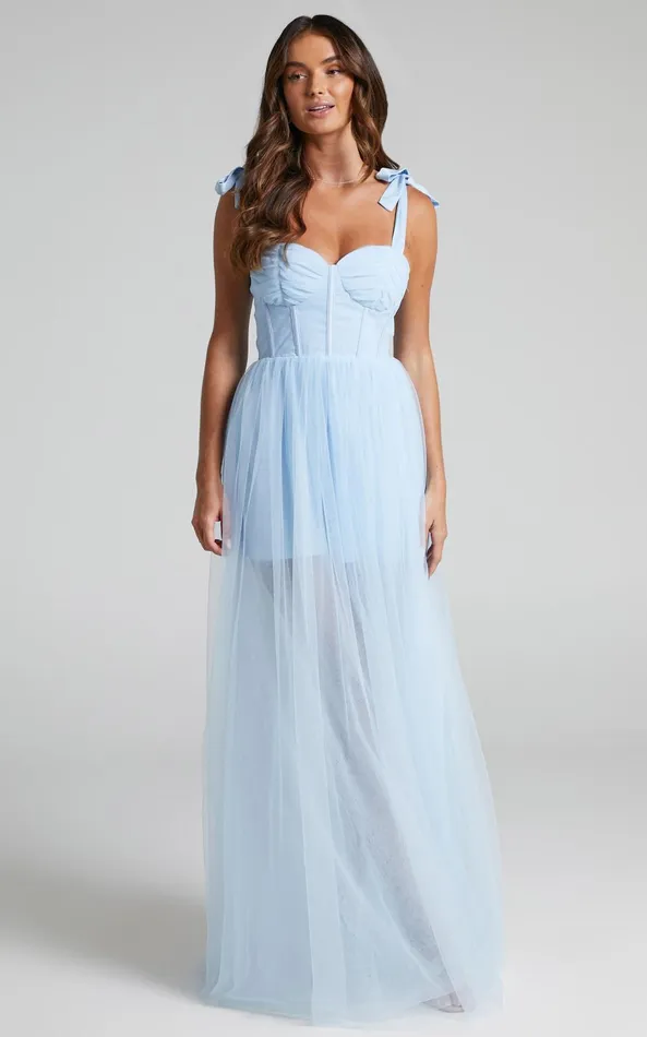 Showpo Emmary Gown 8211 Bustier Bodice Tulle Gown In Pale Blue Women Dresses