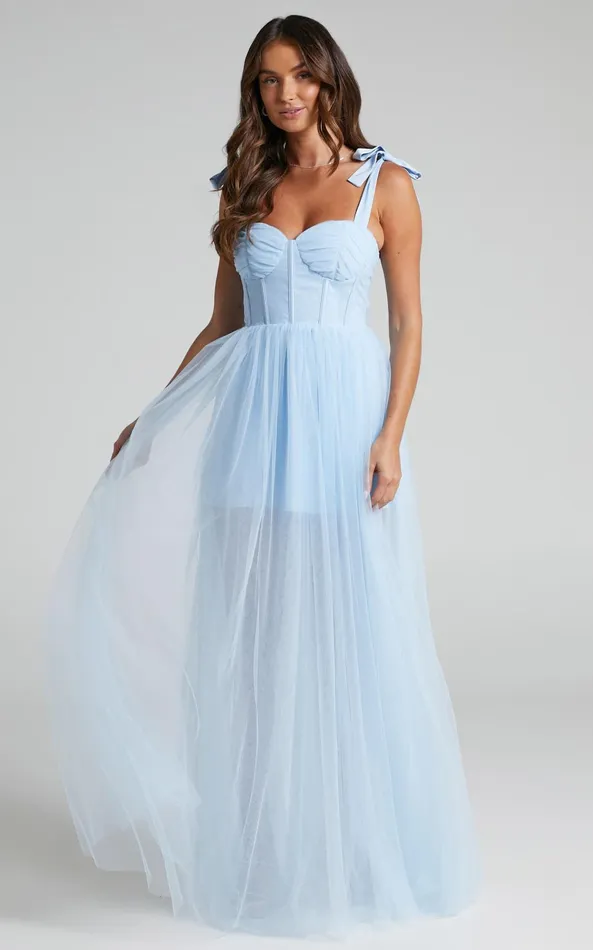 Showpo Emmary Gown 8211 Bustier Bodice Tulle Gown In Pale Blue Women Dresses