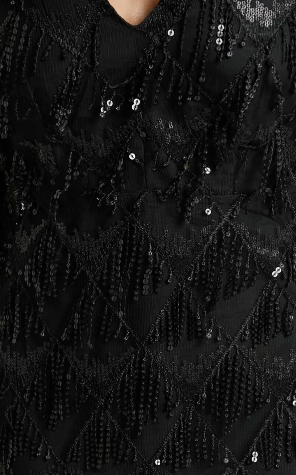 Showpo Emmett Midi Dress 8211 Long Sleeve Sequin Diamond Mesh Dress In Black Women Dresses